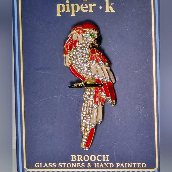 Piper K Jewelry - piper K Red Parrot Rhinestone Brooch Hand Painted NWT